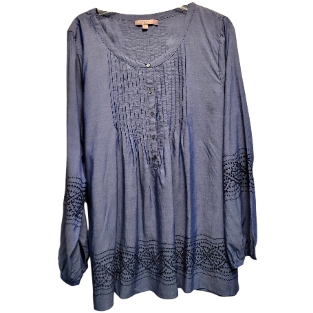 Calypso St. Barth Blue Long Sleeve Embroidered Tunic - Size L